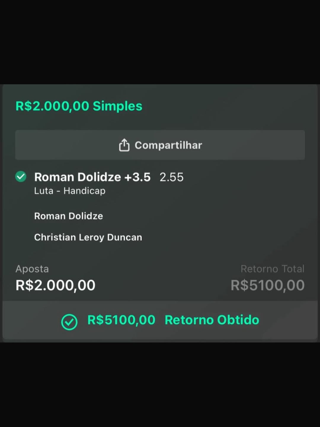 Aposta simples no UFC no Instagram do Caio
